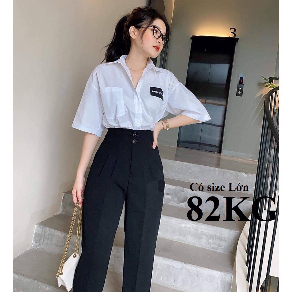 Quần tây nữ lưng cao đi học cạp liền 2 cúc cài Omizon dáng quần vải baggy nữ học sinh cấp 3 dày co giãn nhẹ đi học làm công sở