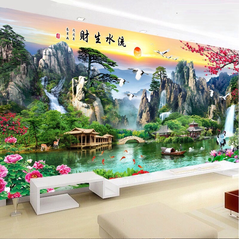 Tranh thêu phong cảnh khổ lớn 237x1m