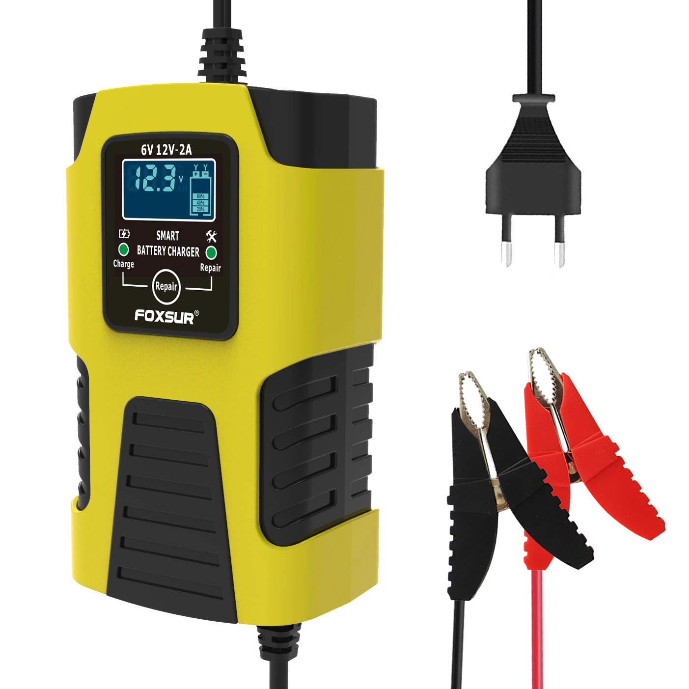 Sạc bình ắc quy 6V 12V 4Ah - 40Ah FOXSUR 2A tự ngắt khi đầy phục hồi ắc quy khử sunfat chống ngược cực
