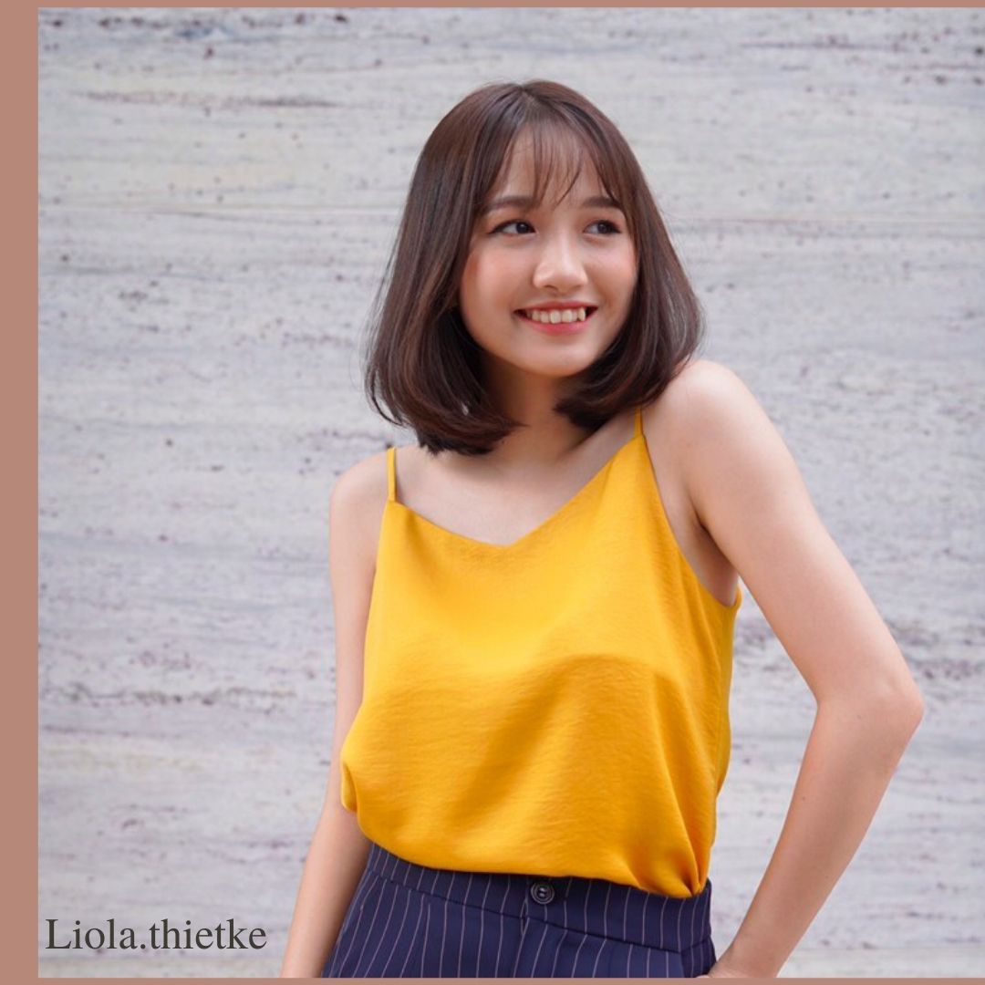 Áo hai dây cổ tim- áo 2 dây LỤA HÀN cao cấp thiết kế Liola