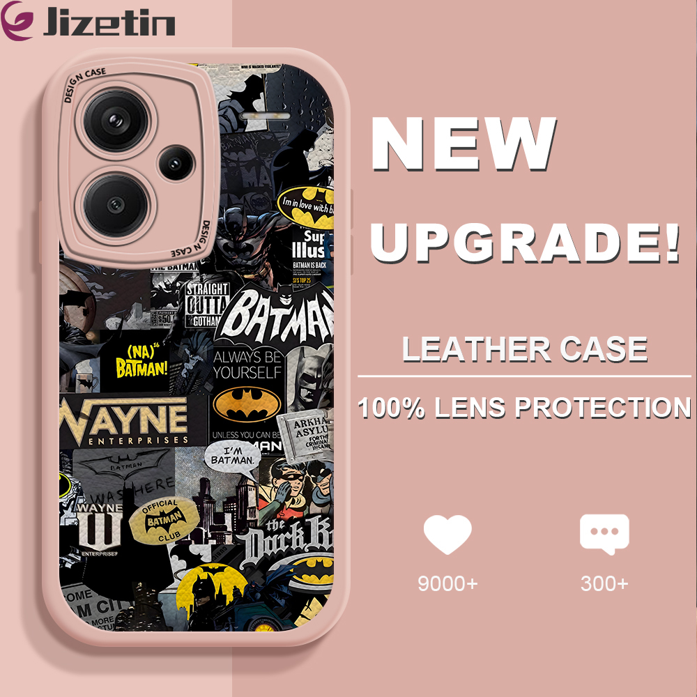 Jizetin for Redmi Note 13 Pro+ 5G Xiaomi Poco X6 5G Back Cover Batman Lambskin Texture PU Leather Back For Girls Boys Soft Phone Case. 