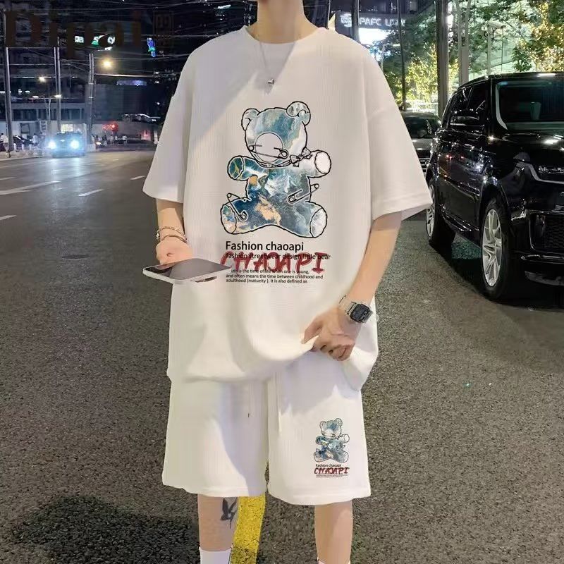Naimo Men's Casual Suit Fashion Languid Suit Five-point Sleeve T-shirt Five-point Pants