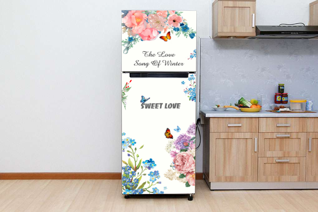 Decal dán trang trí tủ lạnh - Mẫu hoa cao cấp. Nhựa PVC độ bền cao không thấm nước 100% thương hiệu mới chất lượng cao 
