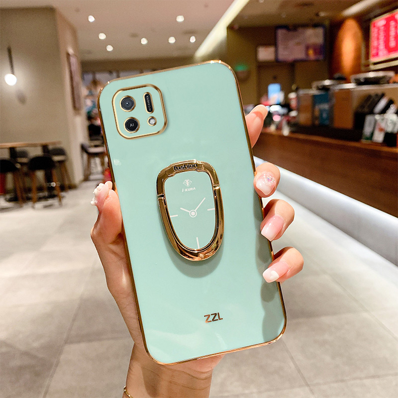 Ybd plating phone case for oppo a16k a16e luxury casing precise camera protection cover with phone holder