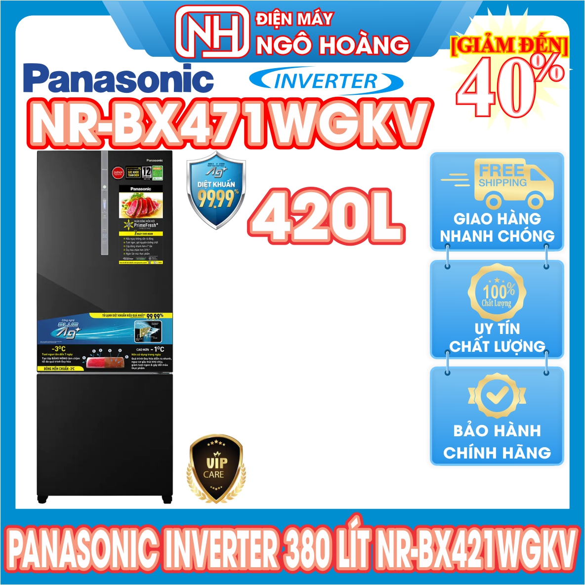 [FreeshipMAX] [Trả góp 0%] Tủ Lạnh Inverter PANASONIC 420Lít NR-BX471WGKV ( Miễn phí giao hàng TPHCM-Ngoại tỉnh tính phí vận chuyển)