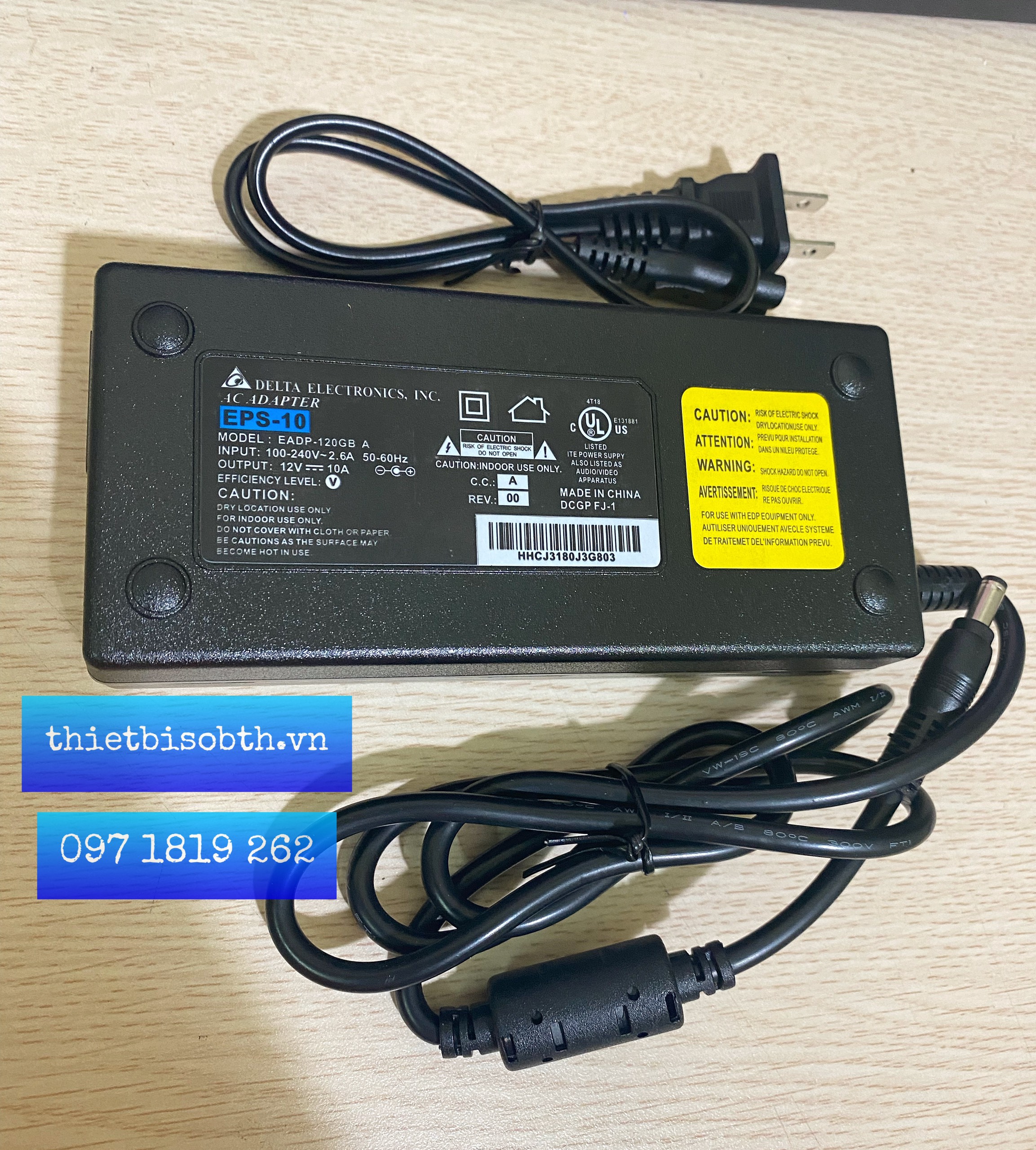 Adapter Nguồn 12V 10A DELTA Chạy Cho Camera, Đèn Led