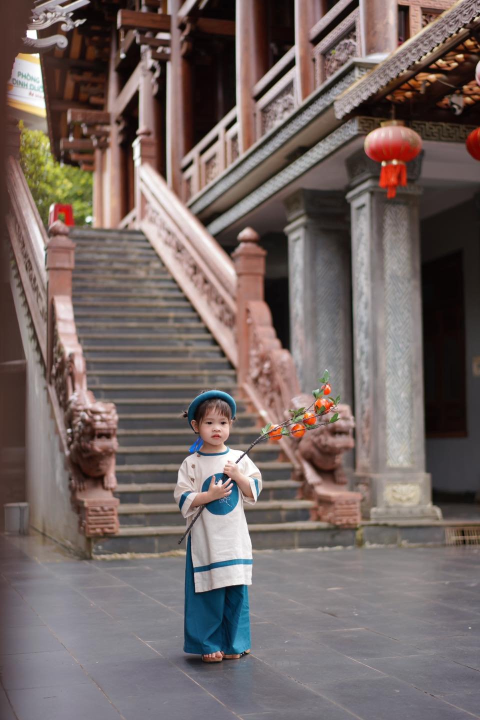 Set Cặp Đôi Áo Dài Anh Em Chất Liệu Linen Xanh