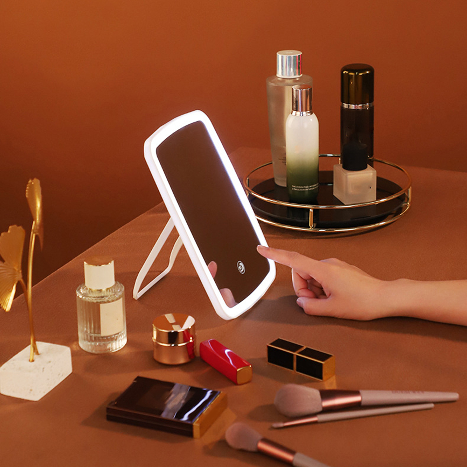 SGHI Vanity Mirror with Three Light Modes Led Lighted Vanity Mirror Portable Led Makeup Mirror with Touch Screen Controls Rechargeable Foldable 3 Light Modes Perfect