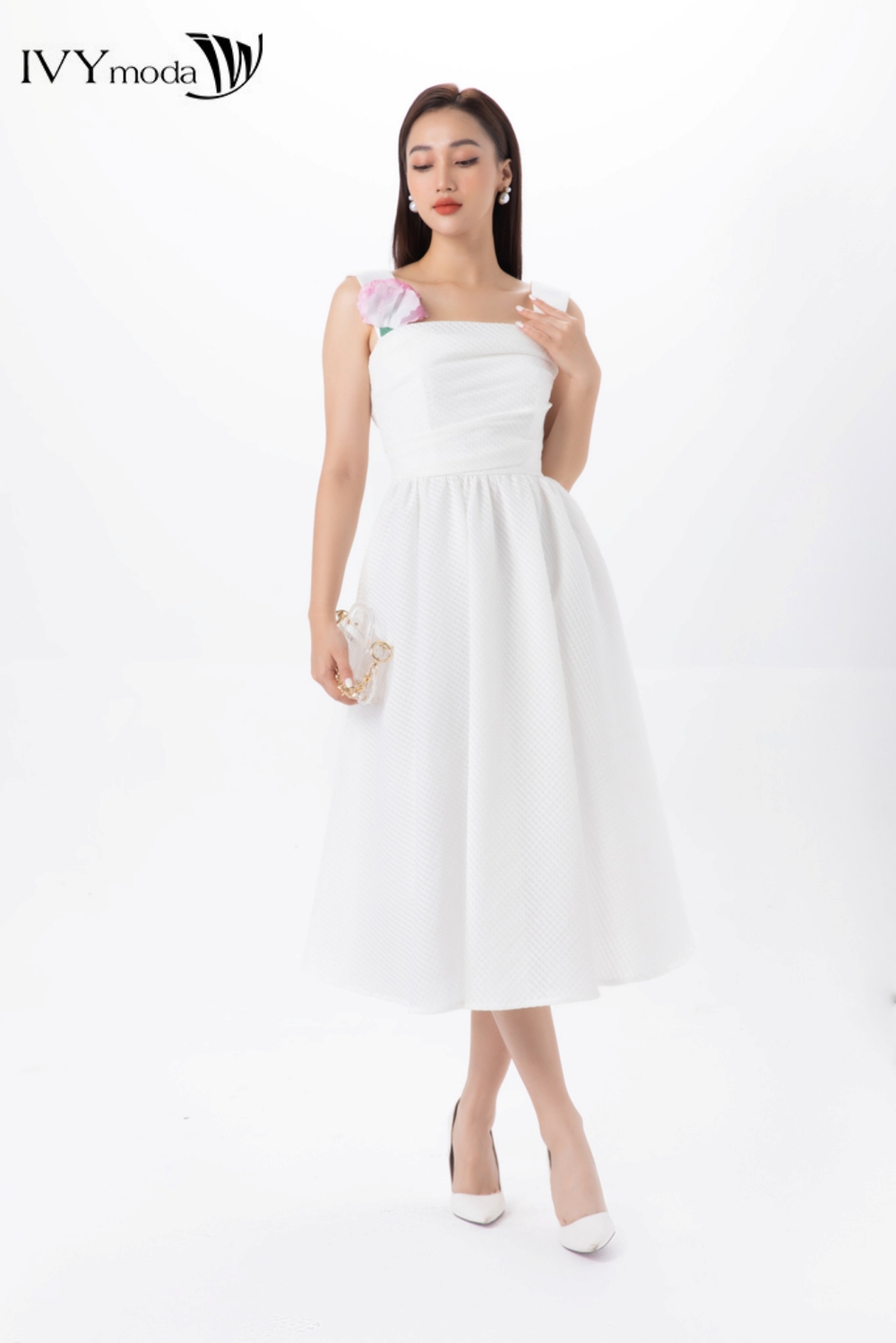 Đầm dạ hội xòe phối hoa IVY moda MS 45S2701