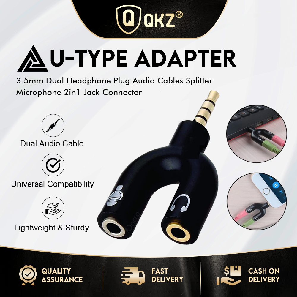 U-Type Adapter Dual Headphone Plug Audio Cables Splitter - Main Image
