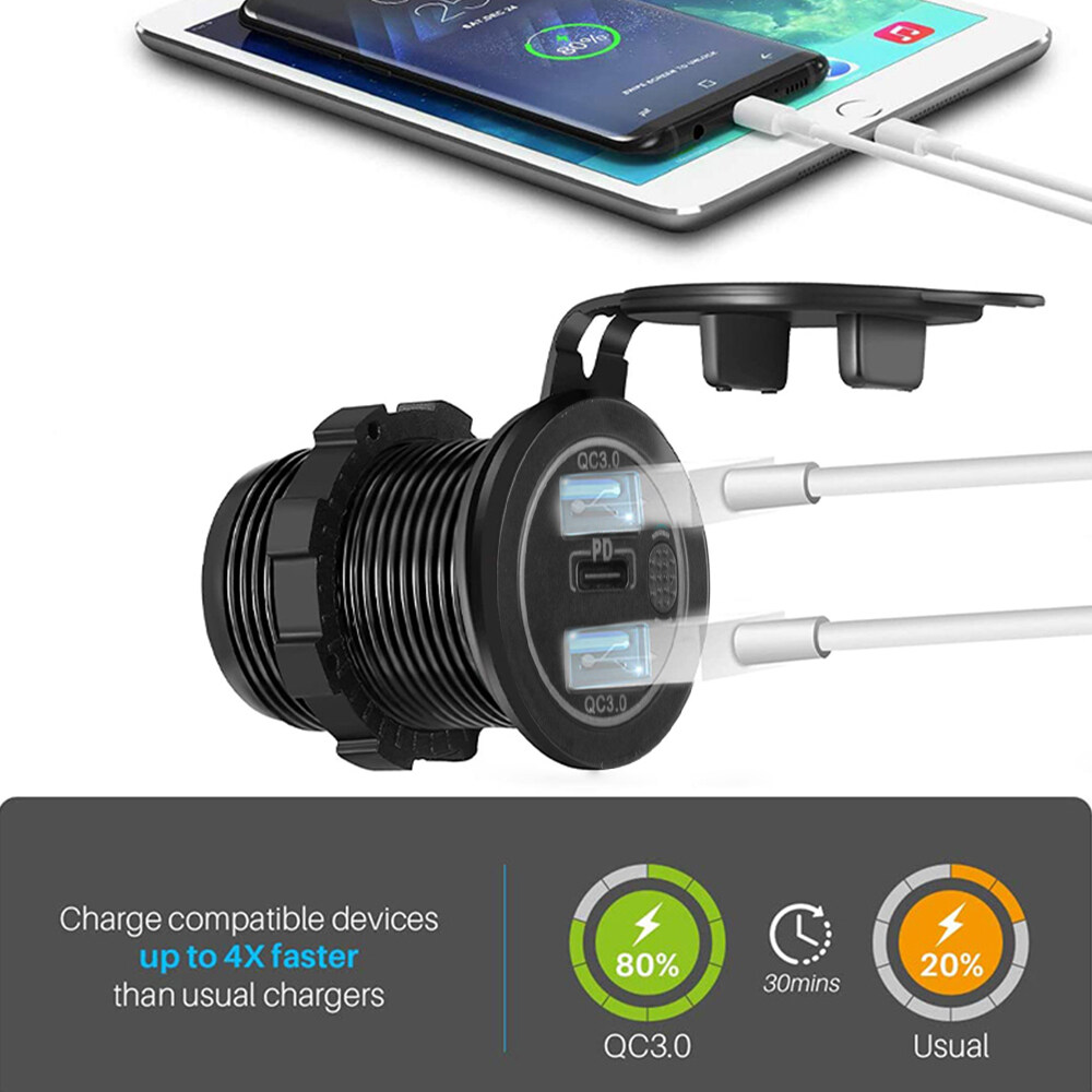 Bộ Sạc Xe Hơi Nhanh 3 Cổng 60W Ổ Cắm PD USB Type C Có Công Tắc Cảm Ứng Với Đèn LED Bộ Chuyển Đổi Xe Hơi Nhanh Cho Điện Thoại
