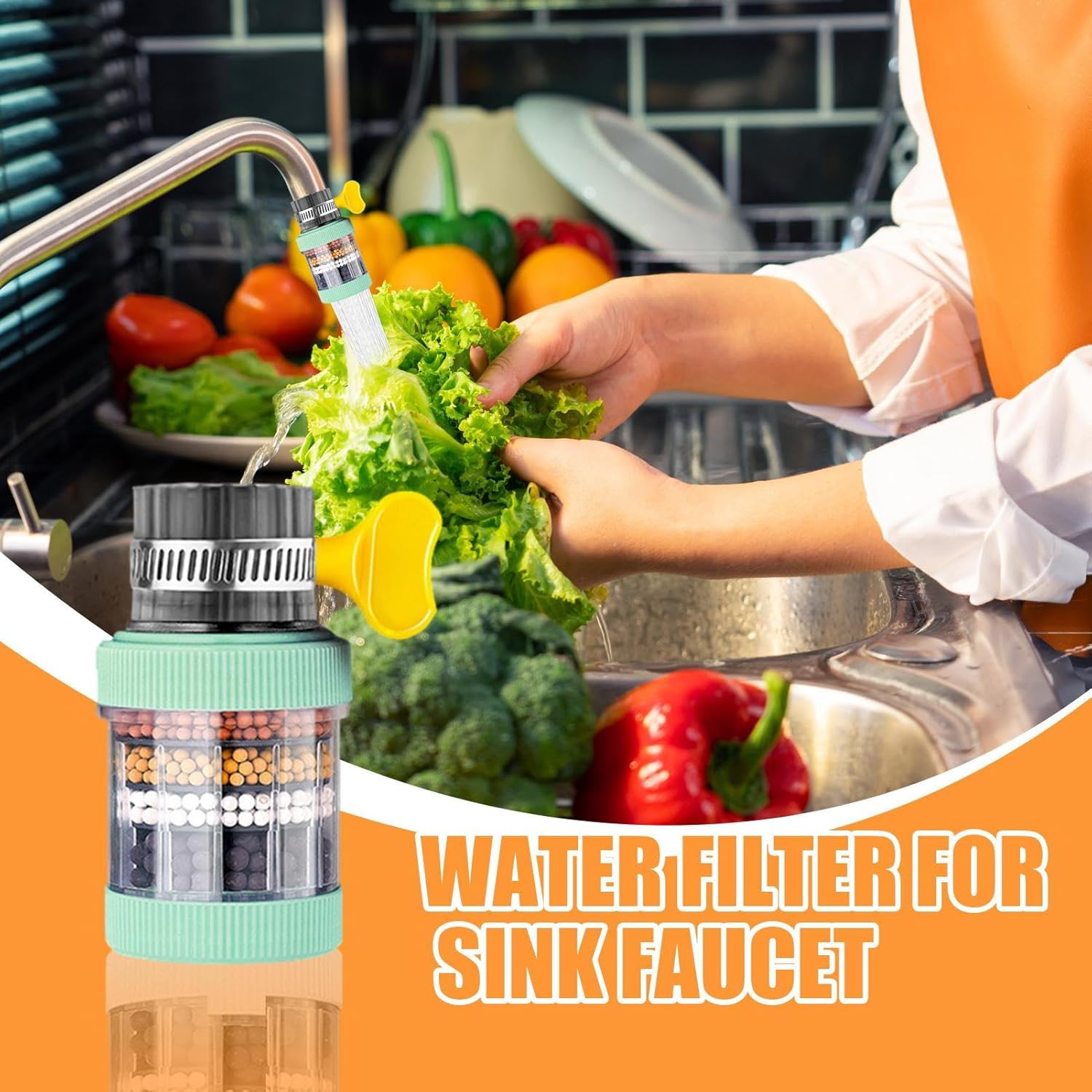Multi-Layer Faucet Filter for Kitchen Sink – Activated Carbon Tap Water Purifier – Universal Interface – Splash-Proof Washable Filter – Choose 1 to 4pcs – Countertop Use – Multi-Color Filter Options.