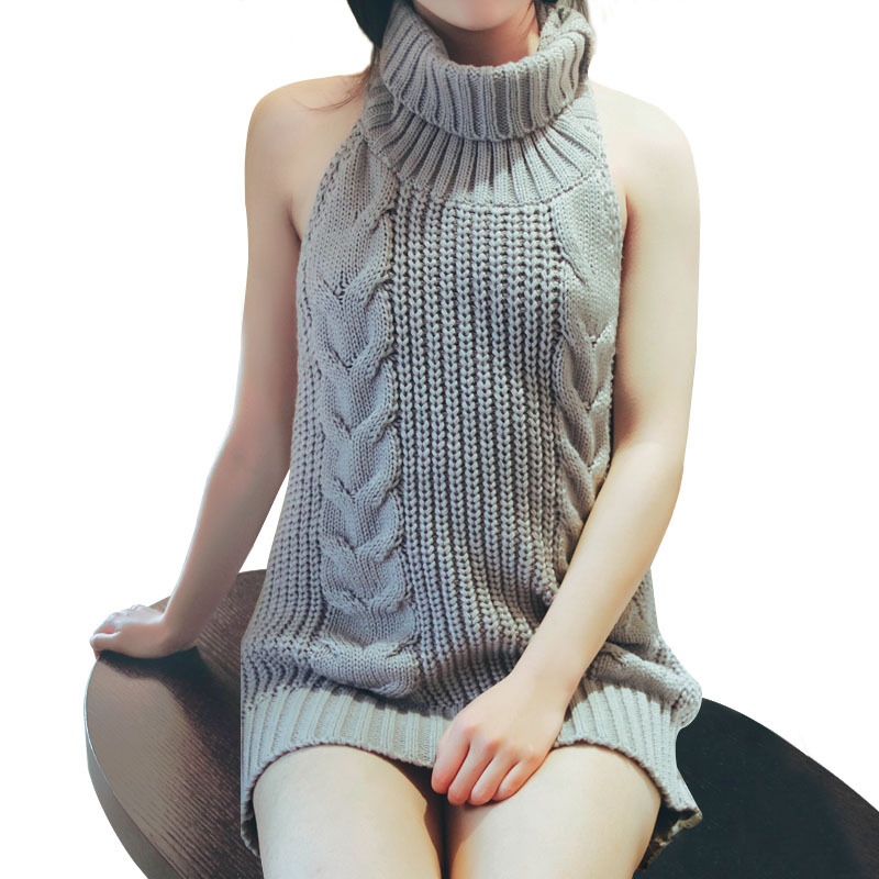 NICK Feminine Backless Sweater Turtleneck Sleeveless Sweater