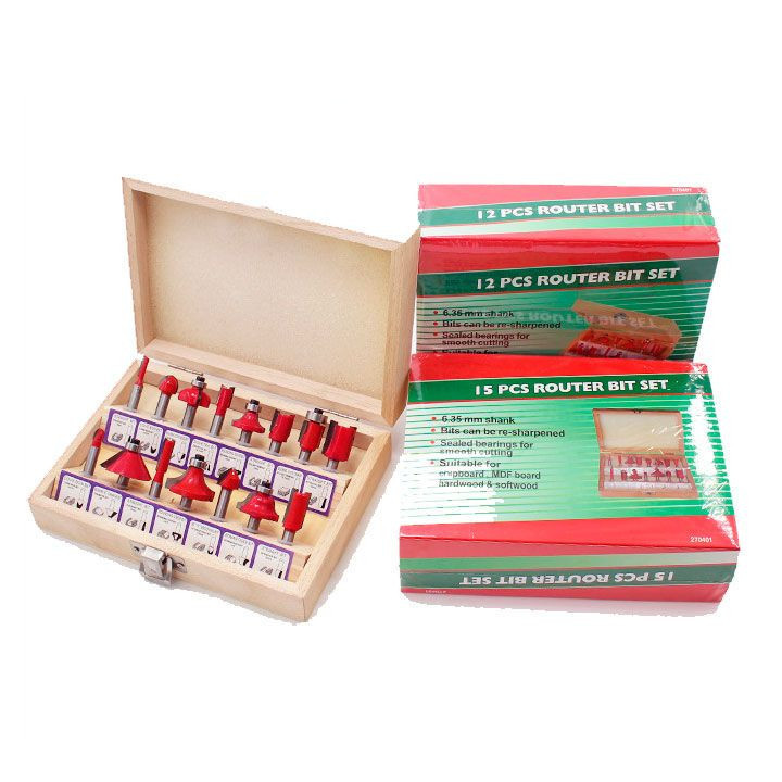 Bộ mũi phay gỗ 15 chi tiết chân 6.35mm _tkdn