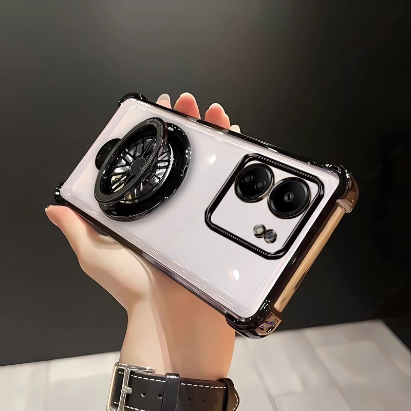 lthmy for Xiaomi POCO C65 clear casing thickened Four Corners drop-resistant shockproof alate fidgety spinner stand Holder soft edge plating TPU phone back cover.