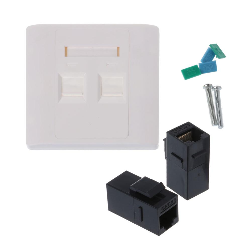 【VogueVenture】2 Ports CAT5e / CAT6 Modules RJ45 jack Network Wall Plate With Female to Female Connector. 