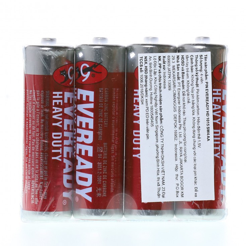 Eveready 4 Viên Pin Tiểu AA 1.5V Nhập Khẩu Indonesia Không Rò Rỉ Heavy Duty