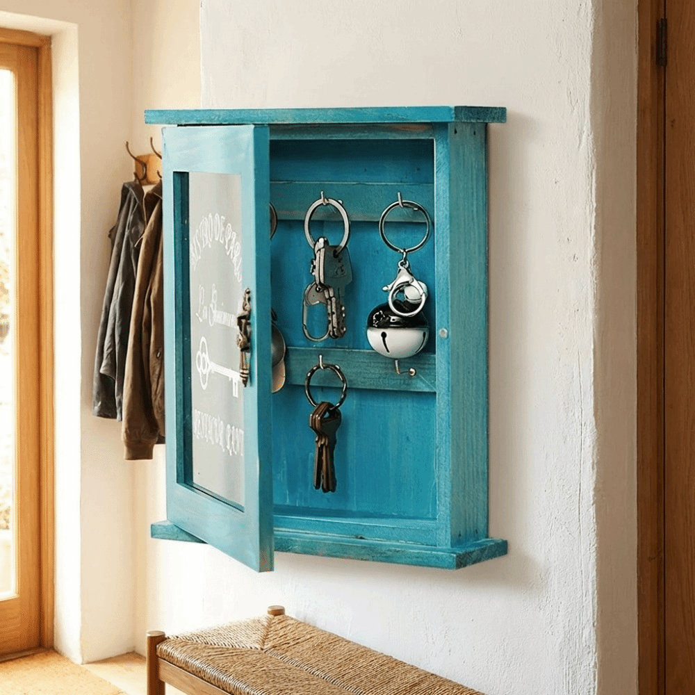 Fancy Key Rack Creative Vintage Cabinet Key Rack Rustic Wooden Key Storage Box ...