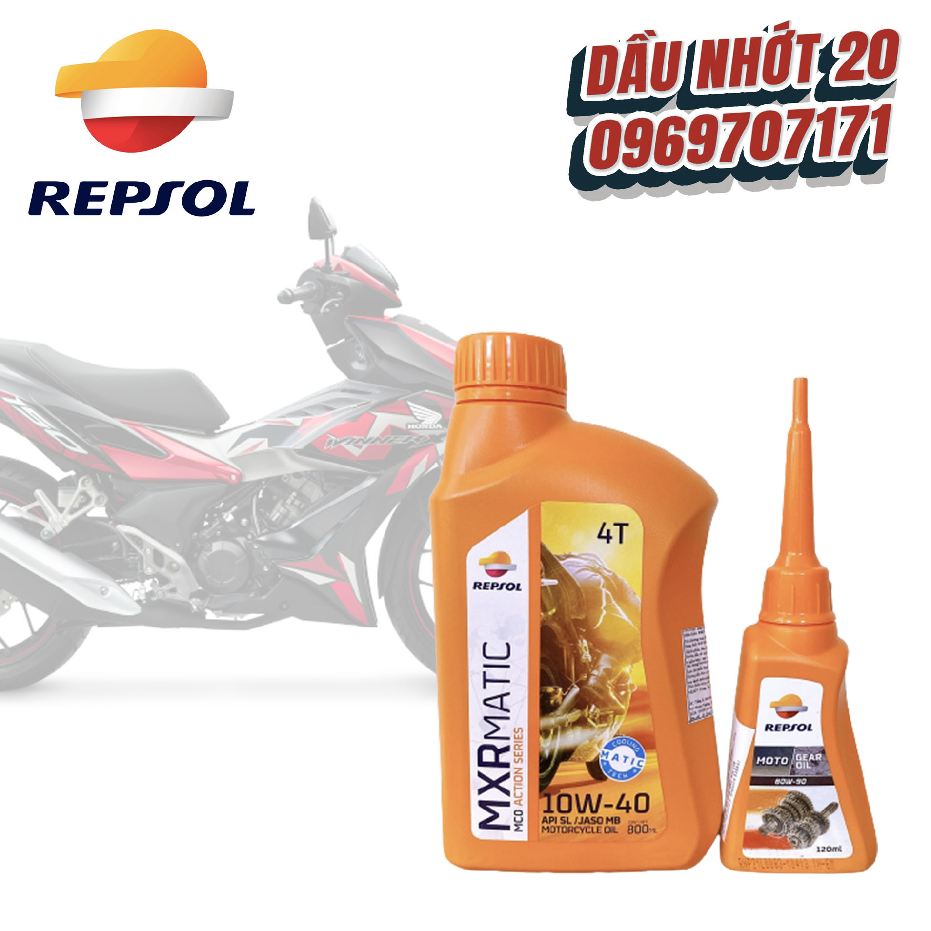 Combo nhớt xe tay ga repsol matic 10w40 và nhớt lap hộp số repsol 120ml