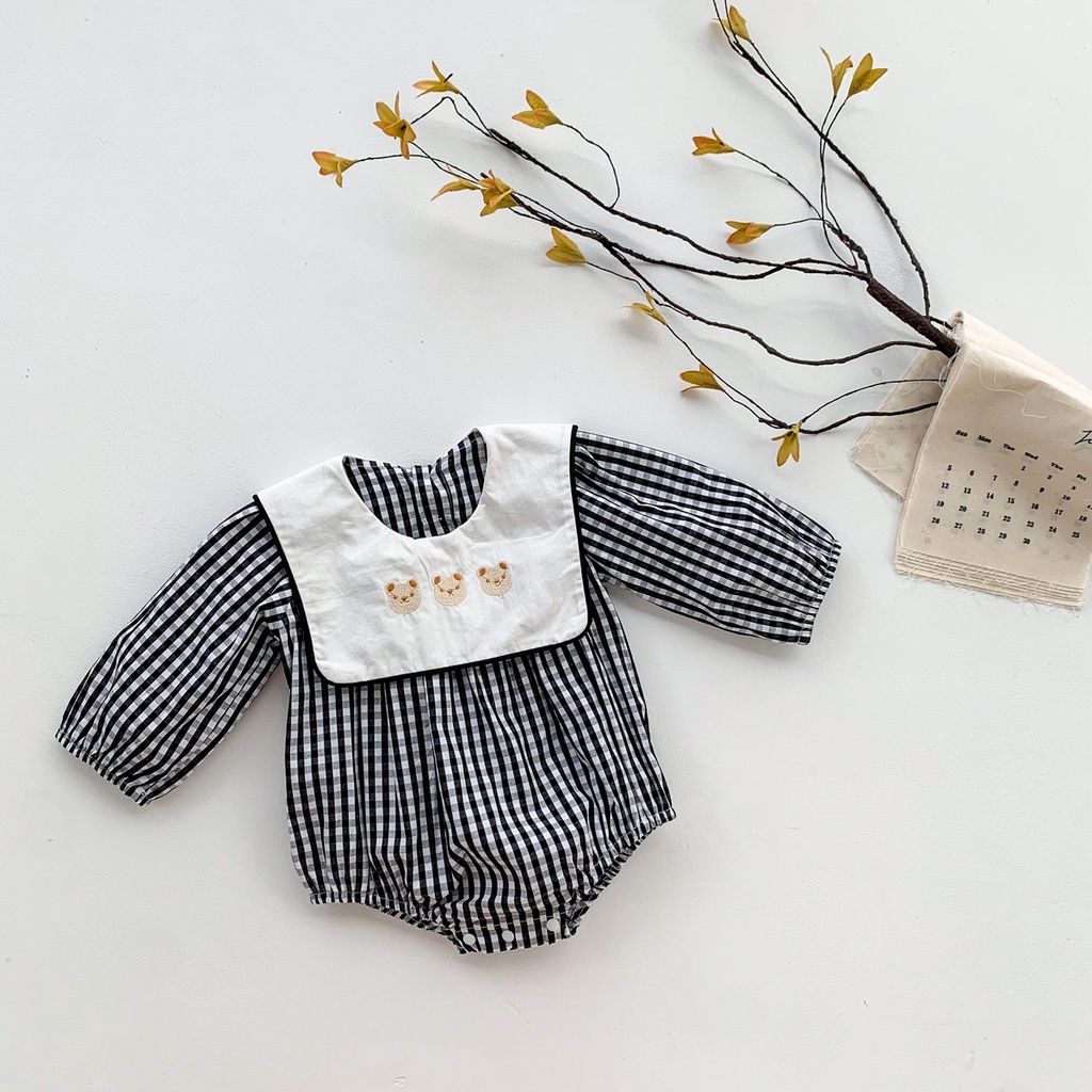 Baby Girl Plaid Romper Cute Bear Infants Girl Bodysuit Cotton 0-2 Years Old Newborn Clothes