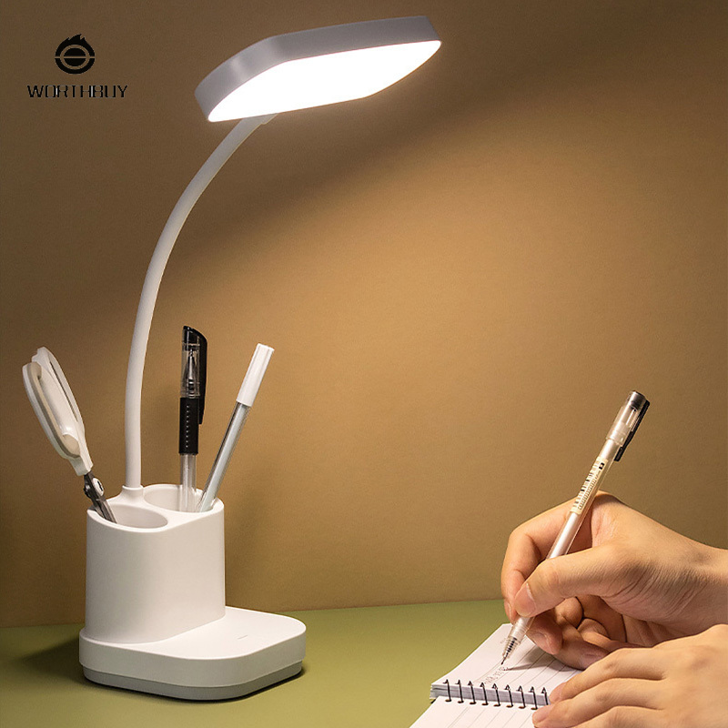 Table lamp foldable LED rechargeable pen holder lamp for reading with three-level dimming
