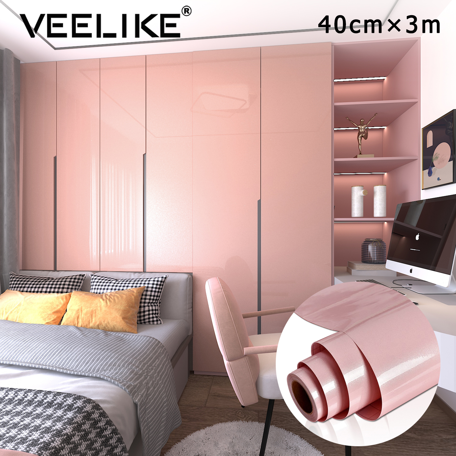 Veelike Glossy Kitchen Cabinet Wallpaper Self Adhesive Wall Stickers Waterproof Oil-proof Contact Paper for Kitchen Countertops Peel and Stick Vinyl Removable 40cm×3m