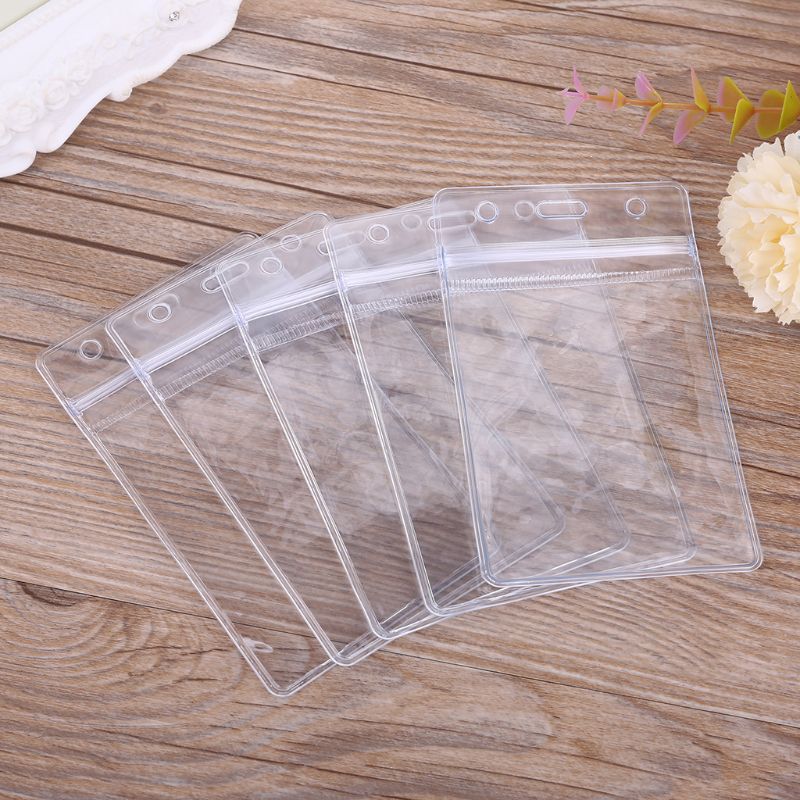 ✪ ID Card Badge Holder Vertical PVC Card Holder with Waterproof Resealable Zip