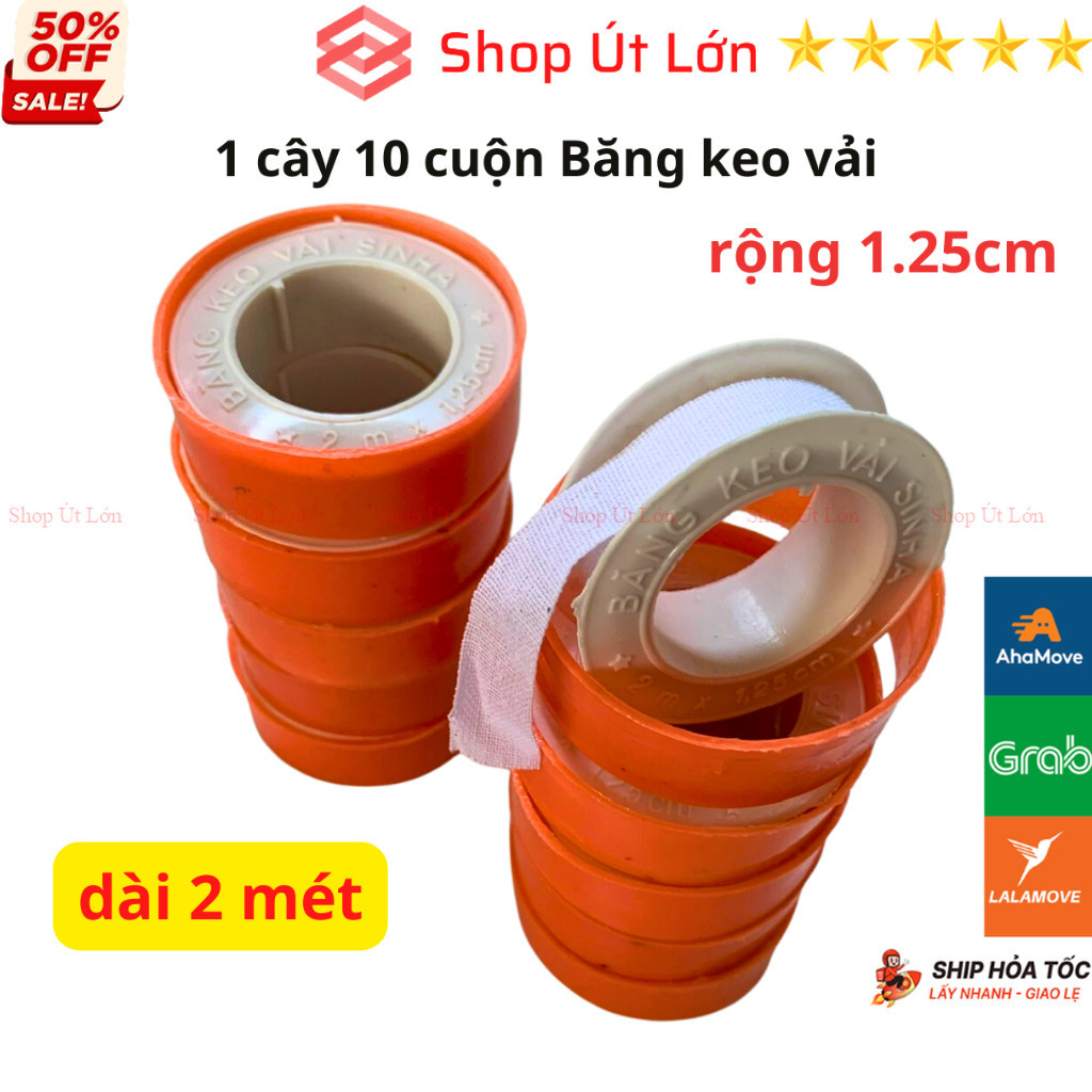 Băng keo vải sinha rộng 1.25cm, dài 2 mét, quấn cựa gà - 1 cây 10 cuộn - shop út lớn