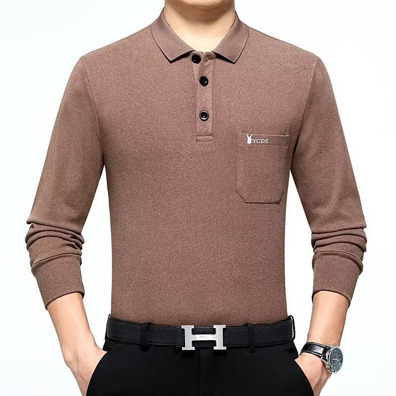ASRV Men's double-sided brushed German velvet warm long-sleeved Polo collar T-shirt