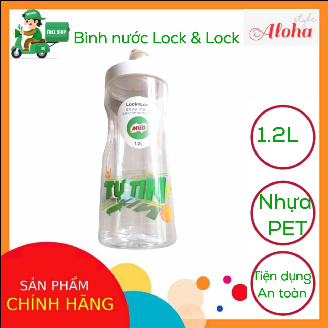[SIÊU RẺ] Bình nước nhựa LOCK & LOCK 1.2 Lít MILO -ALOHA STORE