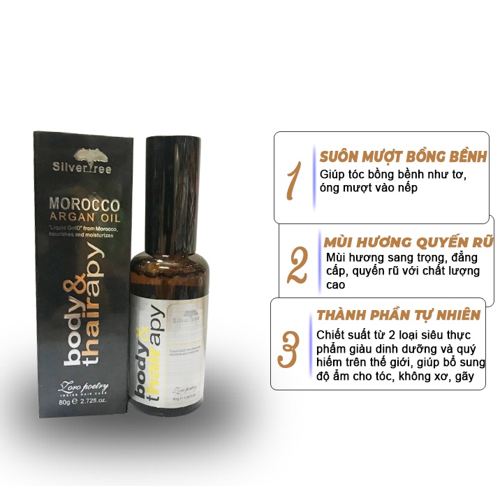 Với tinh dầu dưỡng tóc Morocco Argan Oil Body & Thairapy 80g, bạn sẽ làm say đắm mọi người bởi mái tóc bóng mượt và chắc khỏe. Sản phẩm này giúp duy trì độ ẩm tự nhiên cho tóc của bạn và đem lại một mùi hương dễ chịu. Hãy xem ngay hình ảnh liên quan để tìm hiểu thêm về các thành phần quý giá của tinh dầu này.