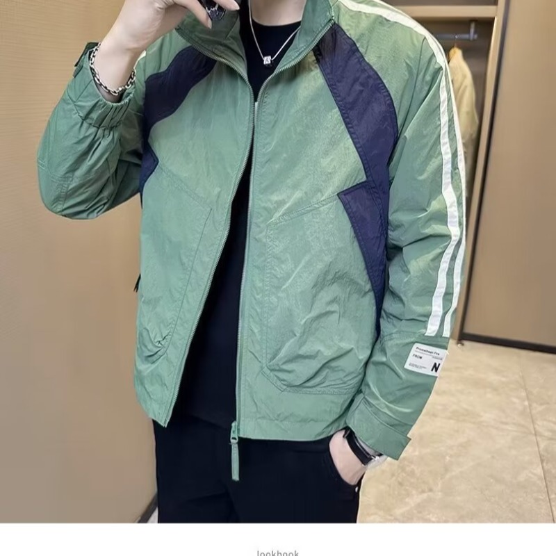 Men's light jacket color-blocked sunscreen stand-up collar jacket striped top