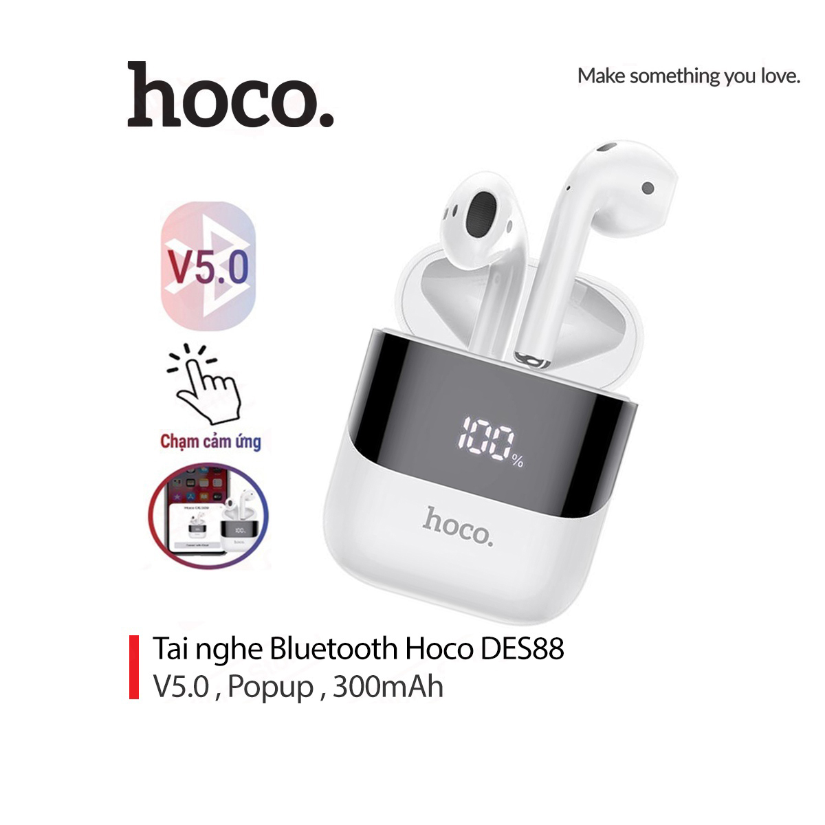 Tai nghe hoco des88 bluetooth v5.0 dung lượng pin 300mah chạm cảm ứng dock có led