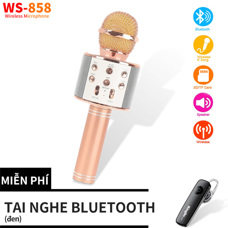 COD Micro Karaoke Bluetooth Không Dây COD WS858 - Ấm - Micro Karaoke Di Động Mini - Micro Hát Trên Ô Tô - Micro Karaoke Hay Nhất Hiện Nay 【Tặng Tai Nghe Bluetooth M165】