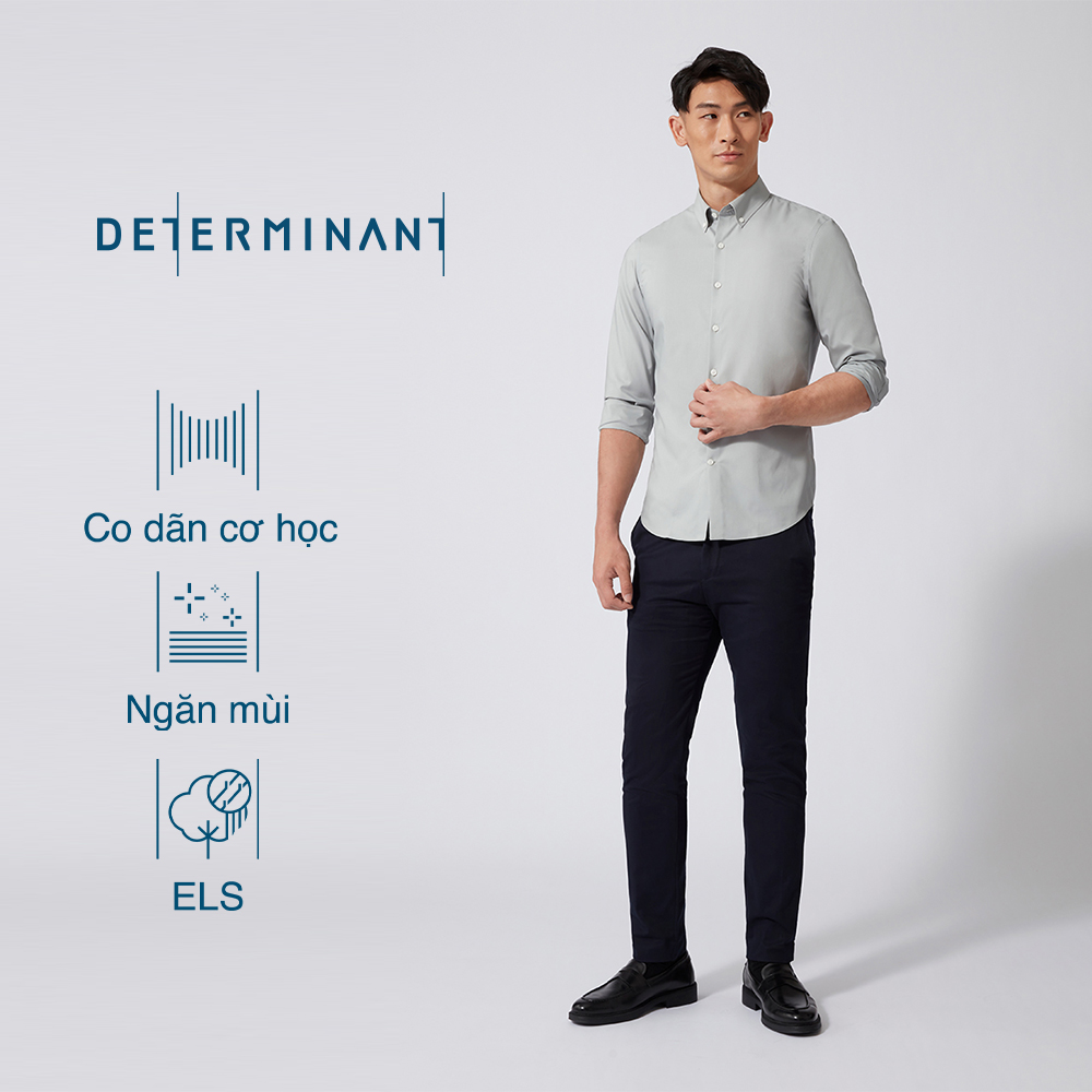 Áo sơ mi nam determinant tay dài - ít nhăn - kháng khuẩn - dáng suông - màu xám nhạt - c02