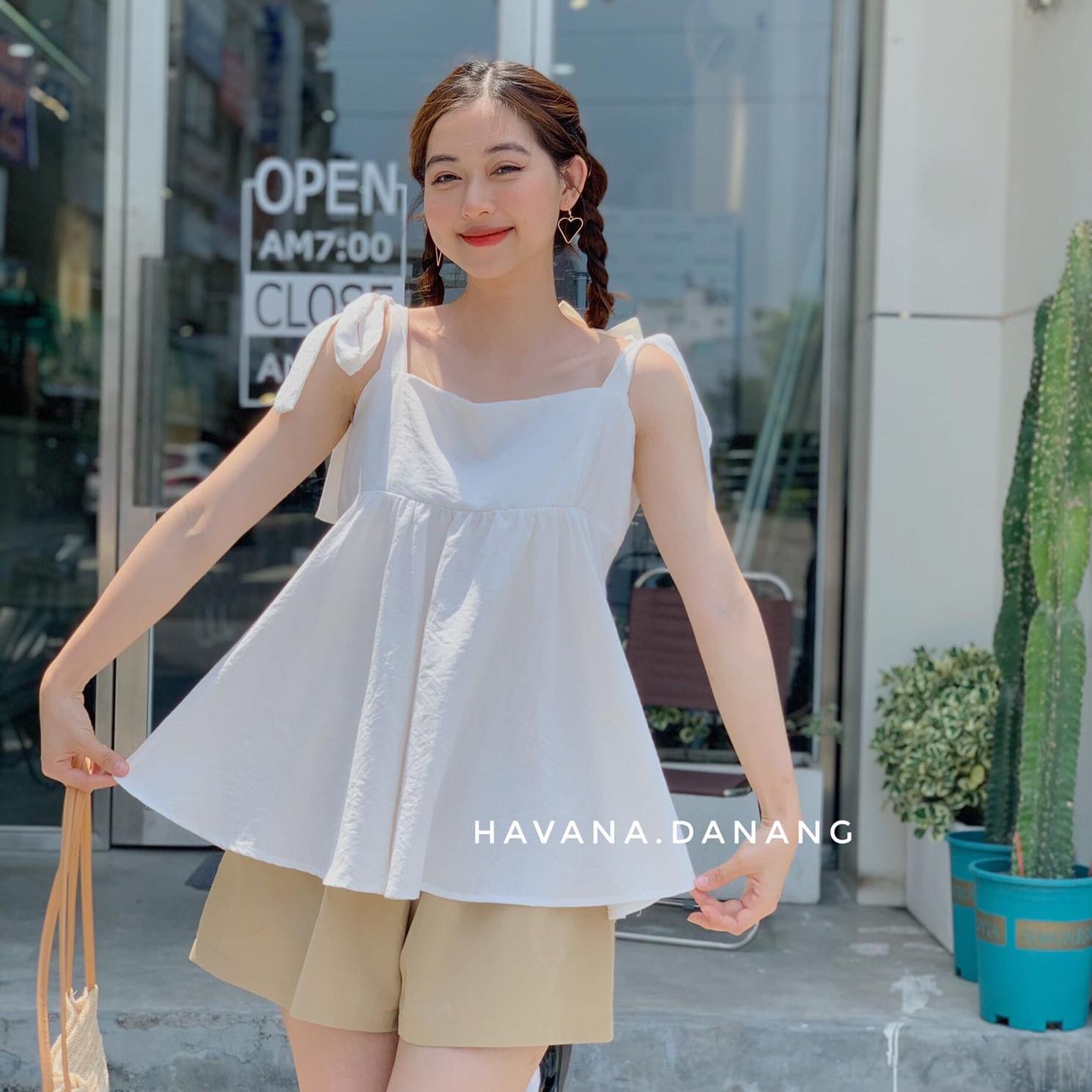 Set áo babydoll cột dây kèm quần short freesize