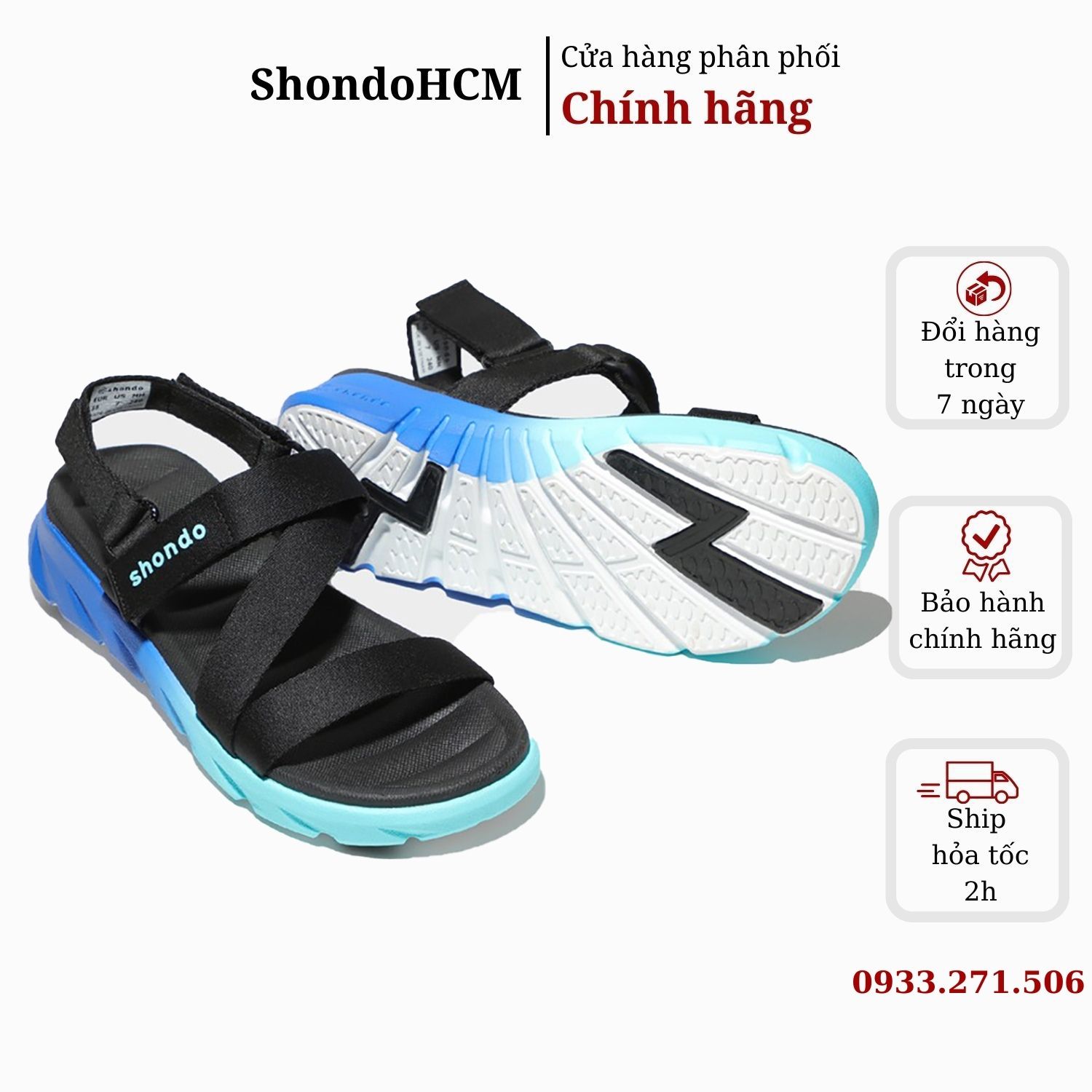 Giày sandal Shondo nam nữ đi học đế bằng ombre đế 2 màu xanh dương xanh thumbnail