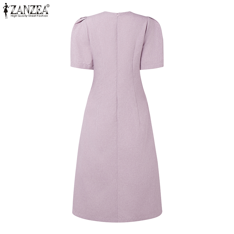 ZANZEA%20Korean%20Style%20Women%20Formal%20Office%20Plain%20Crew%20Neck%20Dresses%20Puff%20Sleeve%20Midi%20Dress%20#0609%20-%20Image%207
