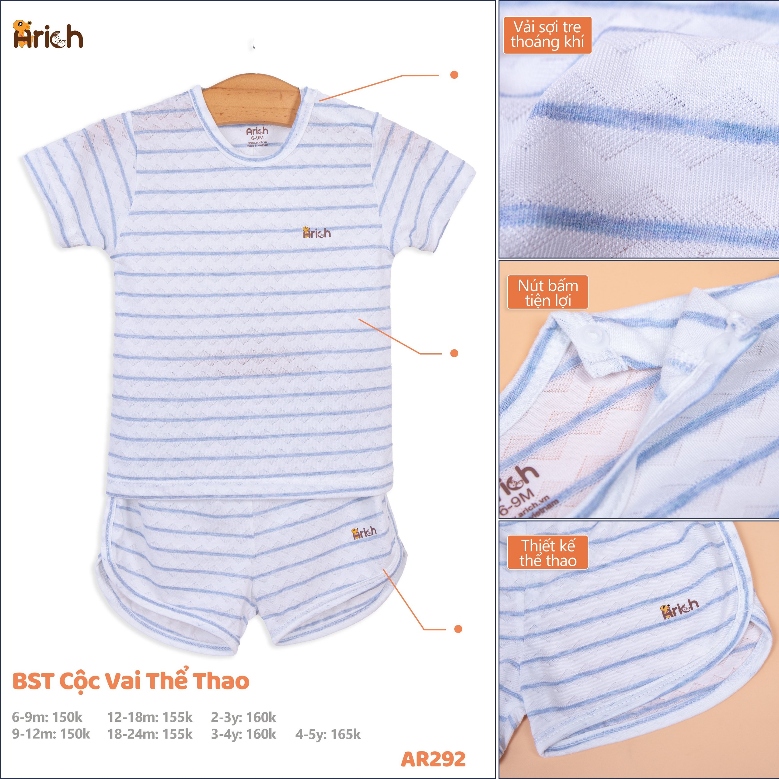 Bộ cài vai thể thao vải sợi tre Arich