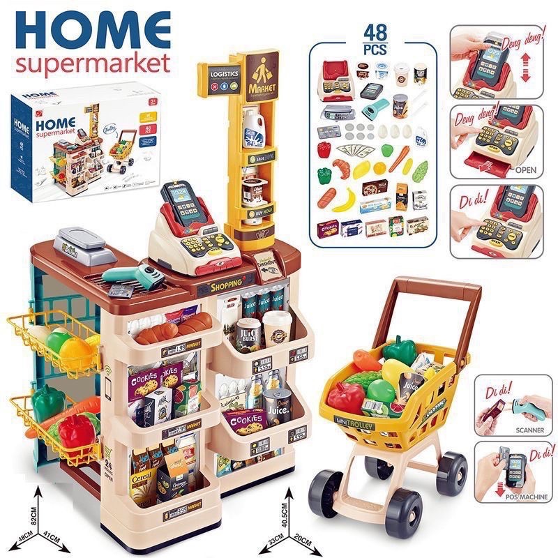 Đồ chơi siêu thị HOME SUPERMARKET loại cao cấp kích thước lớn siêu thật 48 chi tiết cho trẻ em phát triển tư duy, sáng tạo