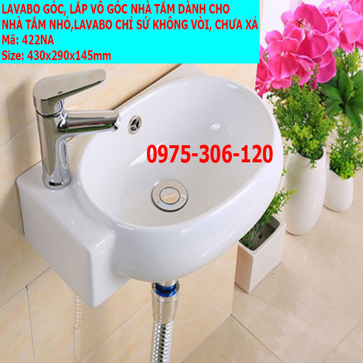 Lavabo mini nhỏ chậu rửa mặt lavabo góc treo tường 422na thương hiệu na.grand, men nano trắng sáng chống ố chống bám bẩn