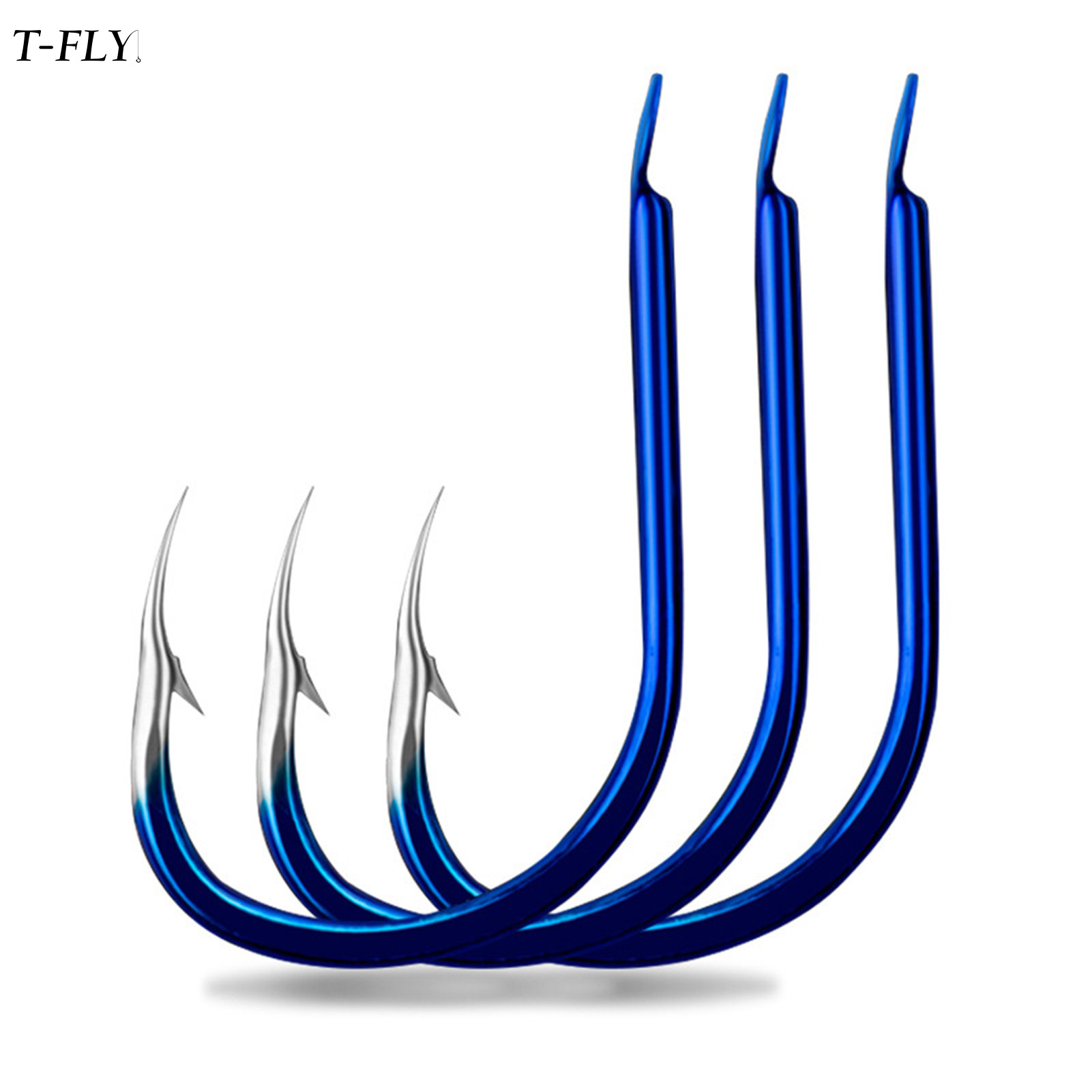T-FLY Circle Hooks Saltwater Fishing Hooks Blue High Carbon Steel Barbed Fishing Hooks for Freshwater Seawater Lake Stream