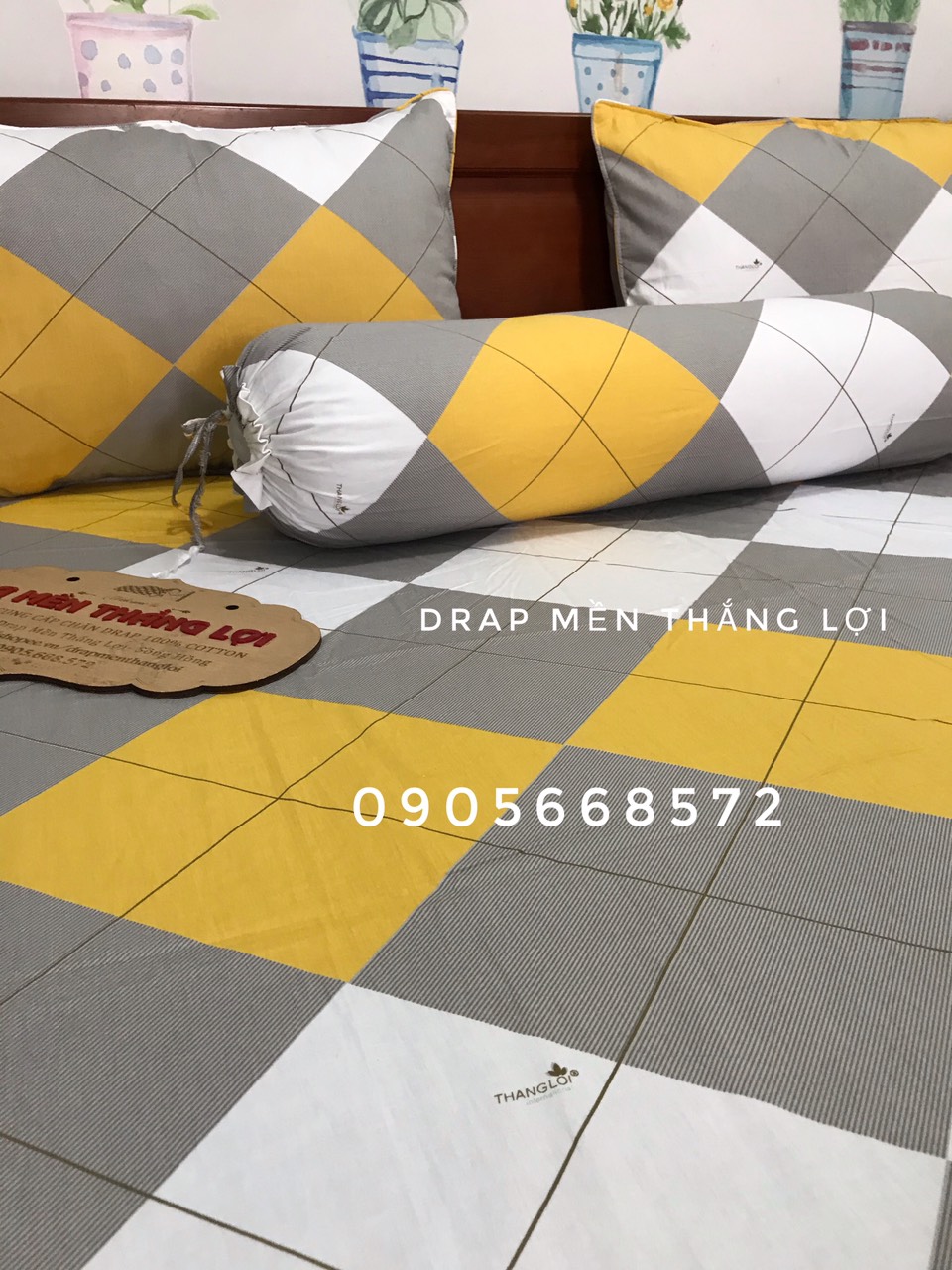 Bộ ga coton thắng lợi 4 món chuẩn logo công ty