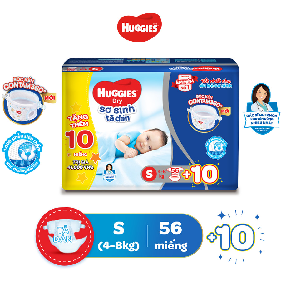 (HÀNG TẶNG) - TÃ DÁN HUGGIES SIZE S80+2, S54 +6 MIẾNG