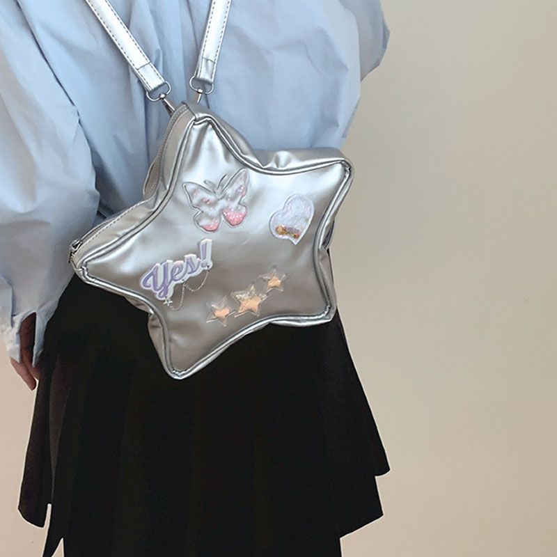 Deere Jack Laser silver star pack New cool backpack Sparkling five-pointed star pack Dopamine cross-body bag