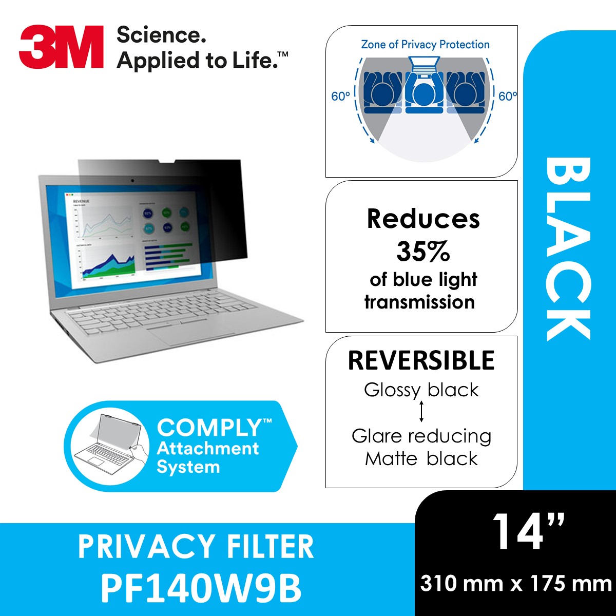 Screen Protection Reduces Blue Light Reversible Gloss/Matte 3M Privacy Filter for Apple MacBook Pro16 with Comply Attachment System for Flip-Share PFNAP010 