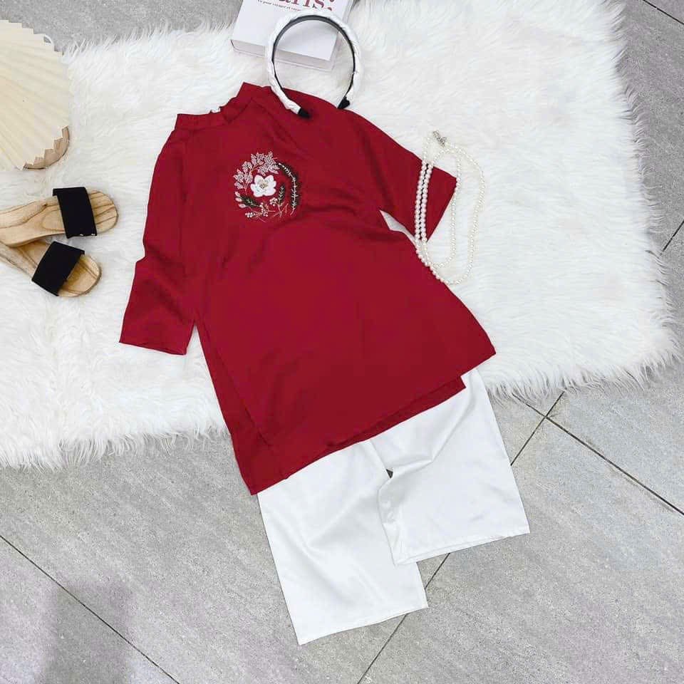 Set Áo dài Bé Gái Thêu Hoa Lan Khuê