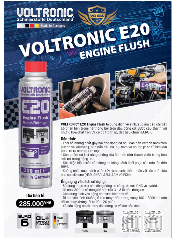 Dung dịch súc rửa động cơ VOLTRONIC E20 ENGINE FLUSH 1L - chiếc lẻ
