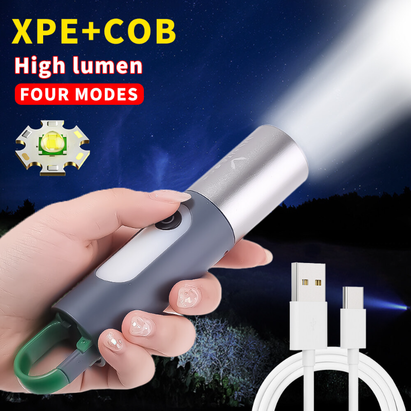 Đa chức năng Móc chìa khóa có đèn siêu sáng đèn pin LED có thể sạc qua USB Cắm Trại Di động ngoài trời đèn câu cá