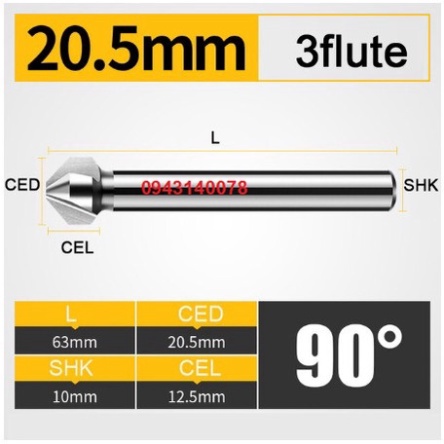 Mũi lã lỗ, mũi vát mép Topo HSS hàng cao cấp chuyên vát mép đa vật liệu, vát mép 3 cánh 90 độ thép
